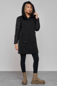 Купить Зимняя женская куртка молодежная с капюшоном черного цвета 589006Ch, фото 6