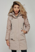 Купить Зимняя женская куртка молодежная с капюшоном коричневого цвета 589006K, фото 10