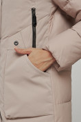 Купить Зимняя женская куртка молодежная с капюшоном коричневого цвета 589006K, фото 12