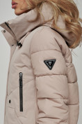 Купить Зимняя женская куртка молодежная с капюшоном коричневого цвета 589006K, фото 14