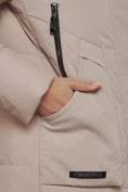 Купить Зимняя женская куртка молодежная с капюшоном коричневого цвета 589006K, фото 16