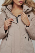 Купить Зимняя женская куртка молодежная с капюшоном коричневого цвета 589006K, фото 17
