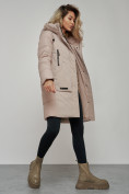 Купить Зимняя женская куртка молодежная с капюшоном коричневого цвета 589006K, фото 22