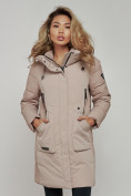 Купить Зимняя женская куртка молодежная с капюшоном коричневого цвета 589006K, фото 23