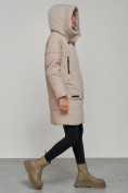 Купить Зимняя женская куртка молодежная с капюшоном коричневого цвета 589006K, фото 7