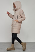 Купить Зимняя женская куртка молодежная с капюшоном коричневого цвета 589006K, фото 8