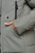 Купить Зимняя женская куртка молодежная с капюшоном цвета хаки 589006Kh, фото 10