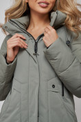 Купить Зимняя женская куртка молодежная с капюшоном цвета хаки 589006Kh, фото 12