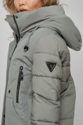 Купить Зимняя женская куртка молодежная с капюшоном цвета хаки 589006Kh, фото 15