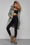 Купить Зимняя женская куртка молодежная с капюшоном цвета хаки 589006Kh, фото 16