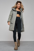 Купить Зимняя женская куртка молодежная с капюшоном цвета хаки 589006Kh, фото 18