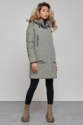 Купить Зимняя женская куртка молодежная с капюшоном цвета хаки 589006Kh, фото 2