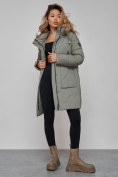Купить Зимняя женская куртка молодежная с капюшоном цвета хаки 589006Kh, фото 20