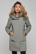 Купить Зимняя женская куртка молодежная с капюшоном цвета хаки 589006Kh, фото 3