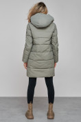 Купить Зимняя женская куртка молодежная с капюшоном цвета хаки 589006Kh, фото 4