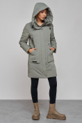 Купить Зимняя женская куртка молодежная с капюшоном цвета хаки 589006Kh, фото 6