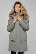 Купить Зимняя женская куртка молодежная с капюшоном цвета хаки 589006Kh, фото 7
