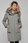 Купить Зимняя женская куртка молодежная с капюшоном цвета хаки 589006Kh, фото 8