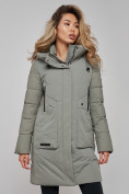 Купить Зимняя женская куртка молодежная с капюшоном цвета хаки 589006Kh, фото 9