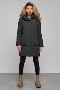 Купить Зимняя женская куртка молодежная с капюшоном темно-серого цвета 589006TC