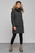 Купить Зимняя женская куртка молодежная с капюшоном темно-серого цвета 589006TC, фото 2