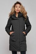 Купить Зимняя женская куртка молодежная с капюшоном темно-серого цвета 589006TC, фото 3