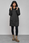 Купить Зимняя женская куртка молодежная с капюшоном темно-серого цвета 589006TC, фото 5