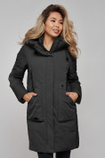Купить Зимняя женская куртка молодежная с капюшоном темно-серого цвета 589006TC, фото 6
