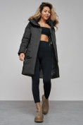 Купить Зимняя женская куртка молодежная с капюшоном темно-серого цвета 589006TC, фото 8