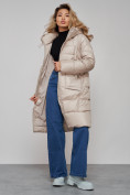Купить Пальто утепленное молодежное зимнее женское бежевого цвета 589098B, фото 18