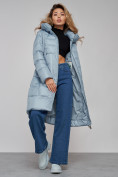 Купить Пальто утепленное молодежное зимнее женское голубого цвета 589098Gl, фото 16