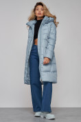 Купить Пальто утепленное молодежное зимнее женское голубого цвета 589098Gl, фото 17