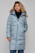 Купить Пальто утепленное молодежное зимнее женское голубого цвета 589098Gl, фото 9