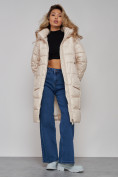 Купить Пальто утепленное молодежное зимнее женское светло-бежевого цвета 589098SB, фото 18