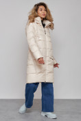 Купить Пальто утепленное молодежное зимнее женское светло-бежевого цвета 589098SB, фото 2