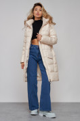 Купить Пальто утепленное молодежное зимнее женское светло-бежевого цвета 589098SB, фото 20