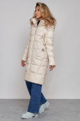 Купить Пальто утепленное молодежное зимнее женское светло-бежевого цвета 589098SB, фото 3