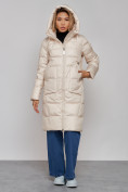 Купить Пальто утепленное молодежное зимнее женское светло-бежевого цвета 589098SB, фото 5
