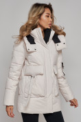 Купить Зимняя женская куртка модная с капюшоном бежевого цвета 589827B, фото 13