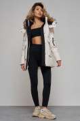 Купить Зимняя женская куртка модная с капюшоном бежевого цвета 589827B, фото 24