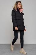 Купить Зимняя женская куртка модная с капюшоном черного цвета 589827Ch, фото 2