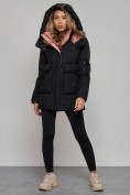 Купить Зимняя женская куртка модная с капюшоном черного цвета 589827Ch, фото 5