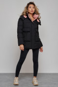 Купить Зимняя женская куртка модная с капюшоном черного цвета 589827Ch, фото 6
