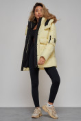 Купить Зимняя женская куртка модная с капюшоном желтого цвета 589827J, фото 19