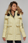 Купить Зимняя женская куртка модная с капюшоном желтого цвета 589827J, фото 20
