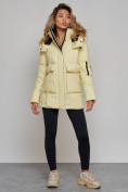 Купить Зимняя женская куртка модная с капюшоном желтого цвета 589827J, фото 3