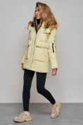 Купить Зимняя женская куртка модная с капюшоном желтого цвета 589827J, фото 5
