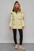 Купить Зимняя женская куртка модная с капюшоном желтого цвета 589827J, фото 7
