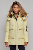 Купить Зимняя женская куртка модная с капюшоном желтого цвета 589827J, фото 9