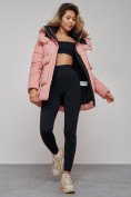 Купить Зимняя женская куртка модная с капюшоном розового цвета 589827R, фото 19